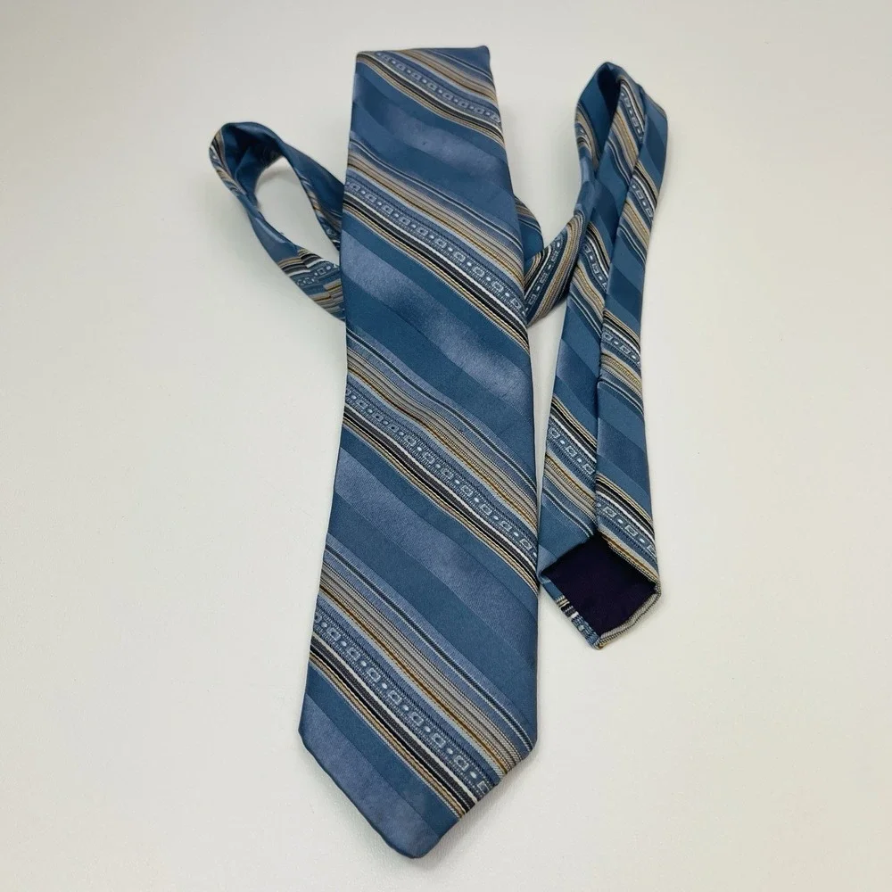 Designer Collection Tie Blue Stripes Brown Tan Necktie Polyester‎ 3